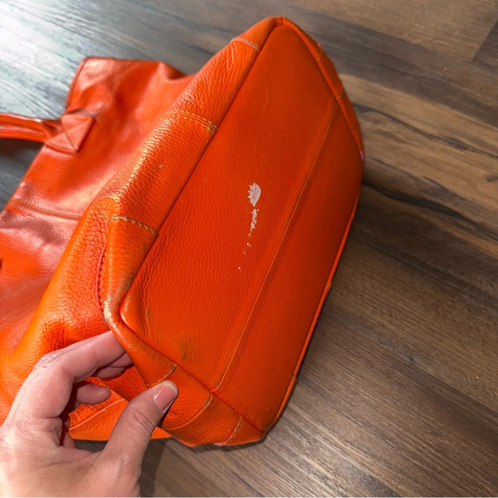 Crate&Barrel Orange Leather Tote Bag - Picture 4 of 11